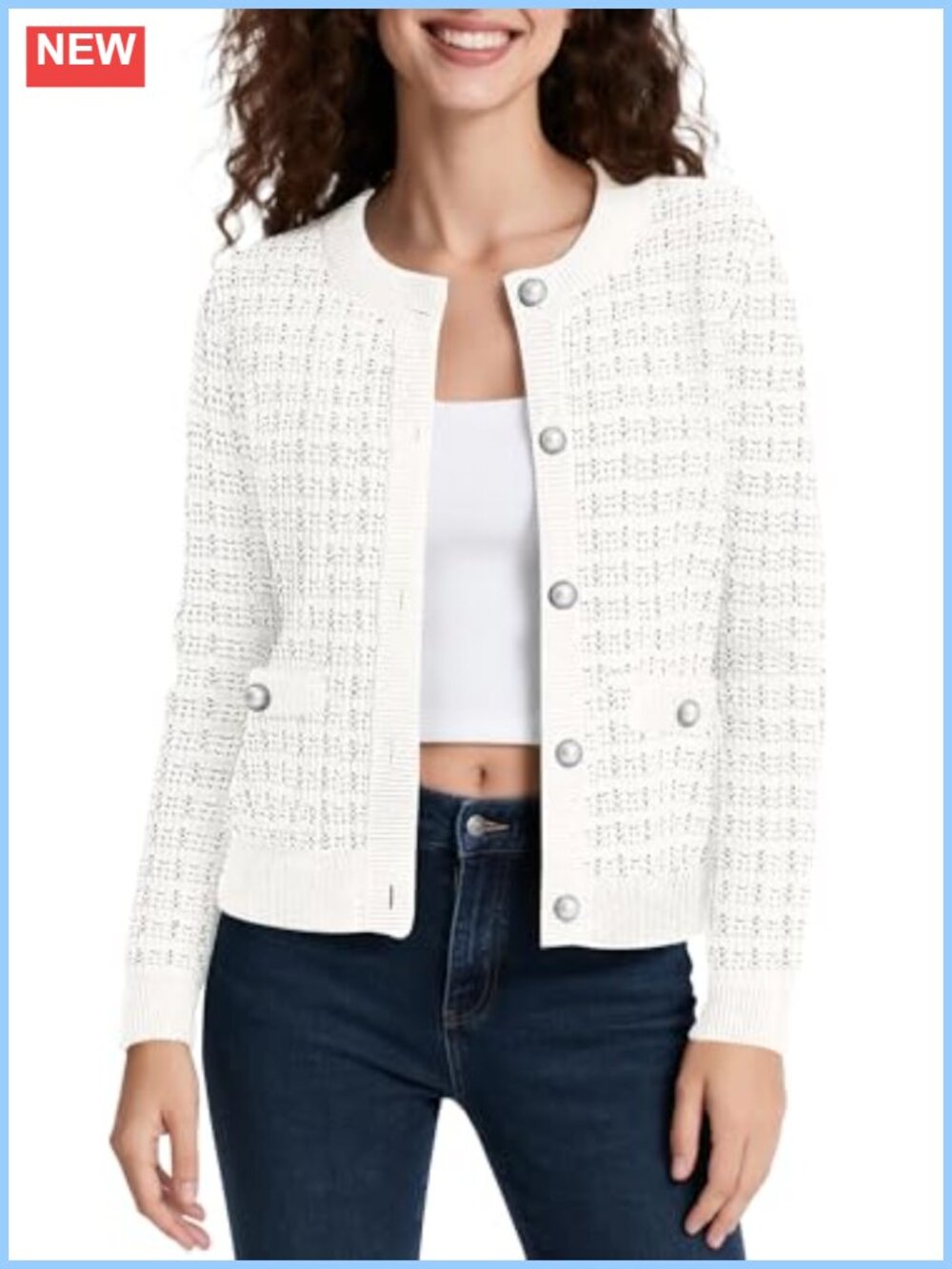 Cropped Knit Cardigan Sweater Long Sleeve Button Down Layering